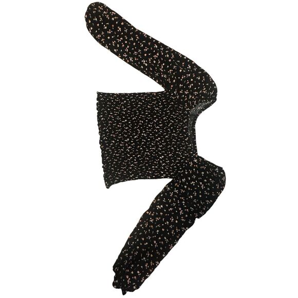 Art Class Girl's Black Floral Print Smocked Long Puff Sleeve Blouse Size Large - Picture 3 of 5